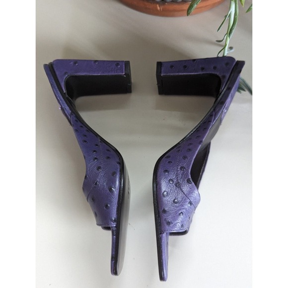 Vintage Y2K 1990s Hype Purple Ostrich Square Toed Kitten Heels 7.5 - Picture 3 of 6